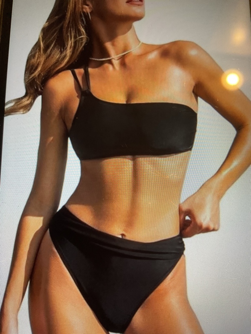 CUPSHE Black One Shoulder High Waisted Bikini